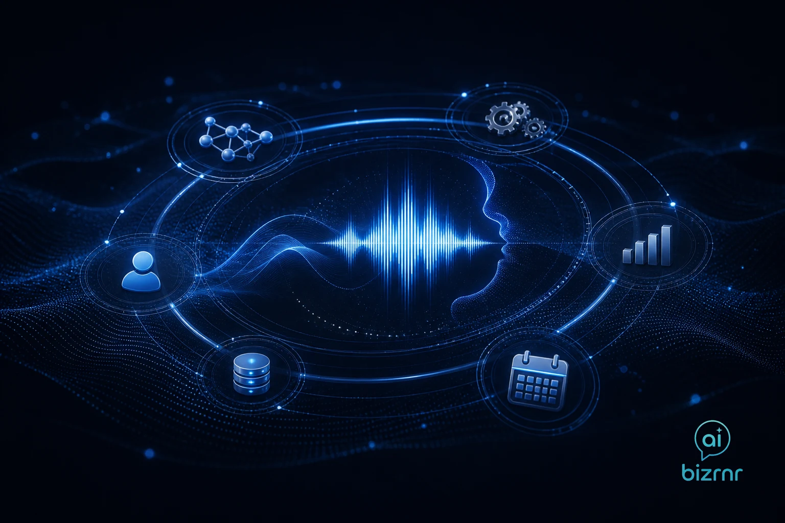 Kristian Peter – glowing blue timeline nodes connected by light trails above a dark command console with circuit patterns