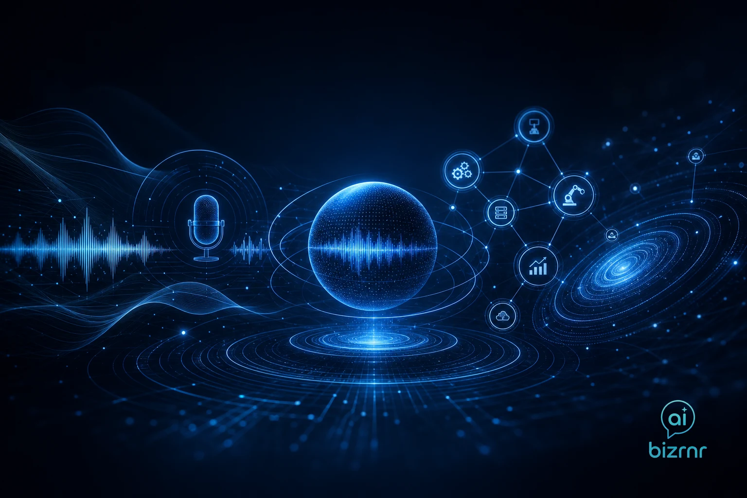 Kristian Peter – glowing blue org chart nodes splitting into two paths above a dark command console with circuit line accents