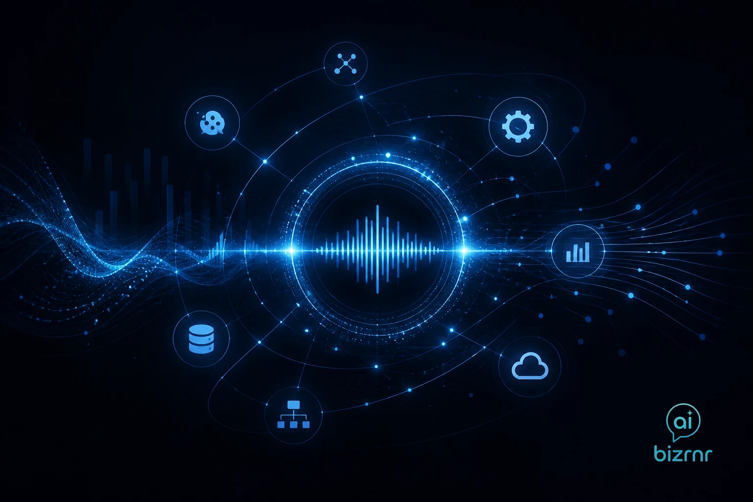 Kristian Peter – glowing blue sound wave interface splitting into two paths on a dark command console with circuit lines